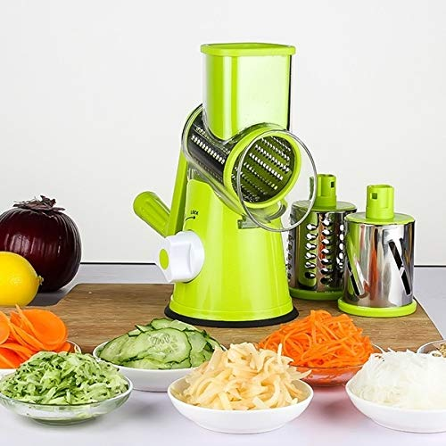 Click to see full view       3+ Cheese Grater Manual Rotary Vegetable Slicer Fruit Shredder Drum Grater with 3 Stainless Steel Rotary Set