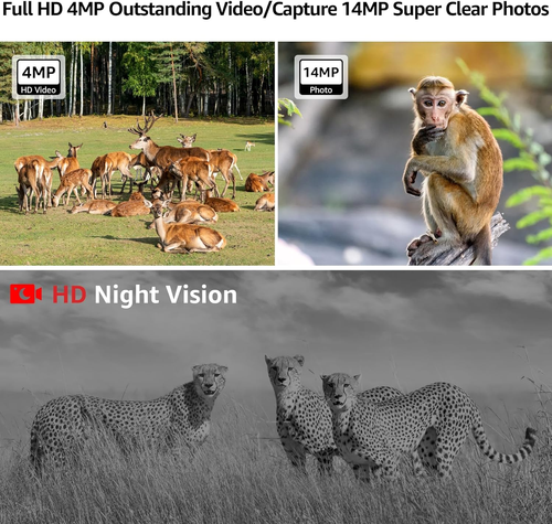 4G LTE Outdoor Hunting Camera with 4W Solar Panel 2K 4MP Resolution, IP66 Waterproof, Night Vision & PIR Motion Detection