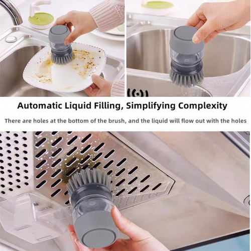Dish Brush with Soap Dispenser, Soap Dispensing Palm Brush, Kitchen Scrub Brushes Scrubber with Holder for Dish Sink Pot Pan Washing and Cleaning