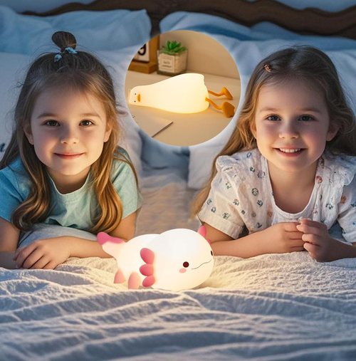 Mewaii Axolotl Night Light for Kids - Cute Silicone Rechargeable Touch Lamp, 1200mAh LED Nightlight for Children's Bedroom, Nursery Decor and Gifts