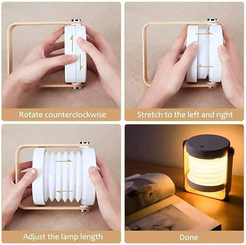 Click to see full view        4-in-1 Foldable Table Lamp, Portable Telescopic LED Night Light,Wooden Handle Portable Lantern Light and Flashlight,Touch Control Dimmable 3 Level Brightness Night Light