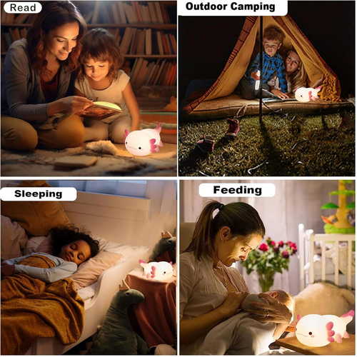 Mewaii Axolotl Night Light for Kids - Cute Silicone Rechargeable Touch Lamp, 1200mAh LED Nightlight for Children's Bedroom, Nursery Decor and Gifts