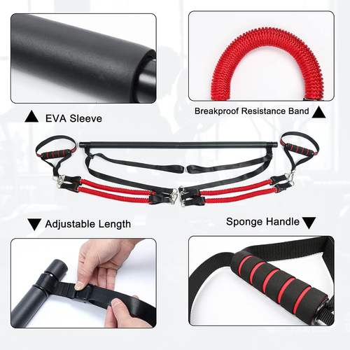 MODEREVE 60-120LBS Pilates Bar Kit with Resistance Bands, Home Squat Bar for Men & Women All-in-one Gym Workout for Full Body Fitness with Portable Bag...