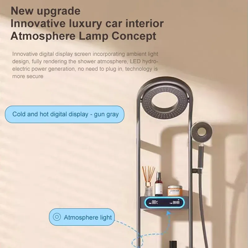 Smart New Temperature-Controlled Digital Display Shower Head Set – Thermostatic Home Shower System with Storage Shelf