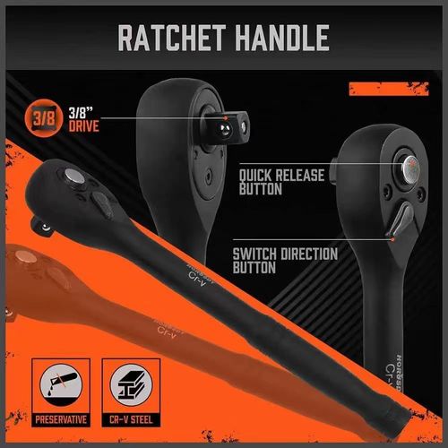 YSJOYTOOL 3-8 Drive Impact Socket Set, 50-Piece Standard SAE (5-16 to 3-4 inch) and Metric (8-22mm) Size, 6 Point, Cr-V, 3-8-Inch Ratchet Handle,...