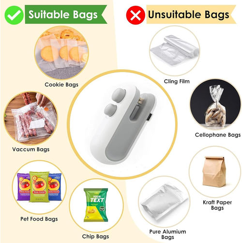 Mini Bag Sealer 2 Pack Bag Sealer with Cutter and Magnet 2 in 1 Mini Bag Resealer Machine Portable Handheld Rechargeable Heat Vacuum Food Sealer for Plastic Bags Snacks & Food Storage (2, white)