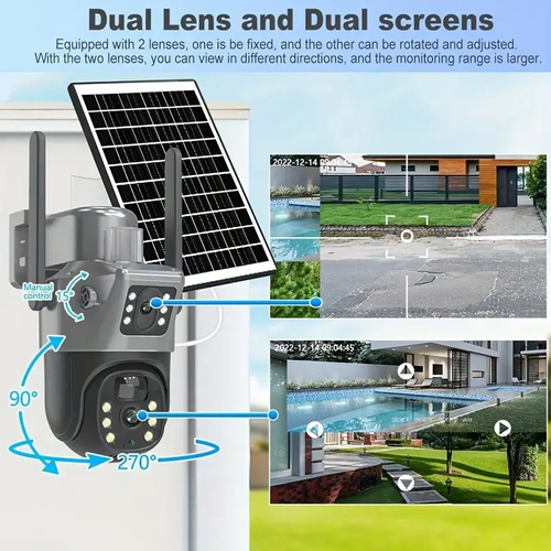 4G LTE Cellular Security Camera Solar with SIM Card,8MP clarity full HD, Pan Tilt 360°View Spotlight,Night color Vision,2 Way Talk,PIR Motion Sensor,No WiFi,