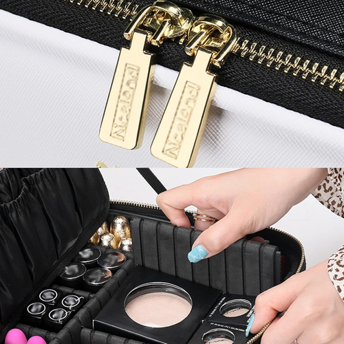 Smacen Large capacity Cosmetics Train Case with LED Lighted Mirror Rechargeable 3 Color Lights Adjustable Brightness Portable Makeup bag with Adjustable...
