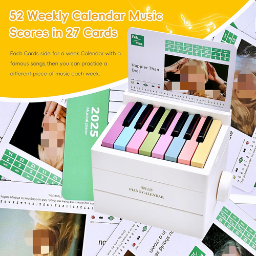 Piano Calendar 2025 Desk Calendar, Playable Piano Desk Calendar 2025, Swift Mini Piano Calendar With 52 Weeks of Music Sheets, Mini Piano Calendar 27 Cards...