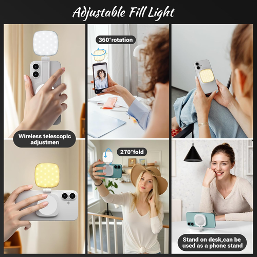 SmallRig Magnetic Selfie Light for iPhone, Phone Light with a Mirror, Instant Attachment for MagSafe, for Selfies, Video Conference, Vibe P48 White