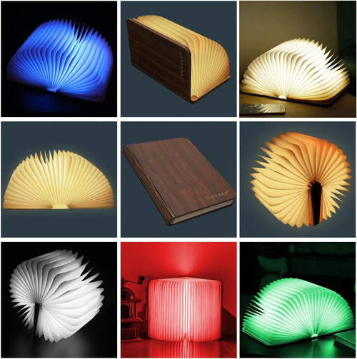 Wooden Book Light, Novelty Folding Book Lamp, 5 Colors Folding Night Light, Portable Desk Light USB Rechargeable Wooden Table Lamp Magnetic Design Creative..