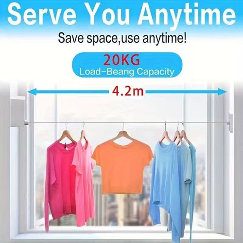 AteEco Gold Clothesline Retractable Dryer Indoor Steel Wire Double Row Clothesline Holder Hanger Clothes Drying Storage