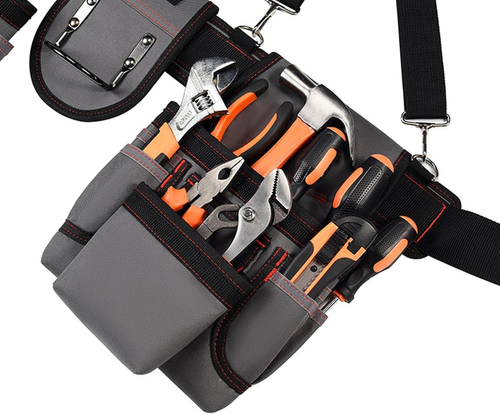 New Design Multi Functional Double Tool Belt Bag Tool Belt with Suspenders, Professional Tool Belt for Men, 18 Pocket Adjustable Heavy Duty Tool Organizer for Electrician