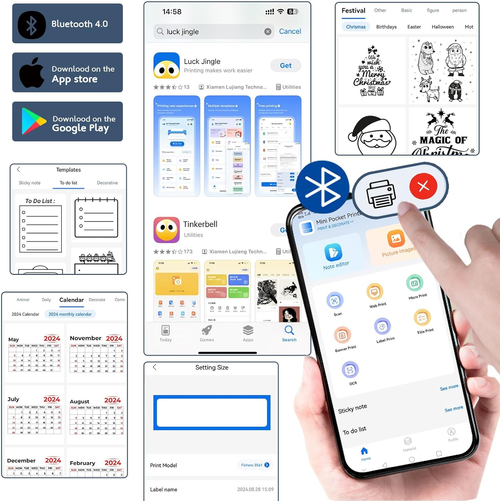 OFFCUP Mini Printer Mini Photo Printer with 5 Paper Rolls Portable Mini Printer Thermal Printer Pocket Printer Smartphone Bluetooth Printer for iOS and...