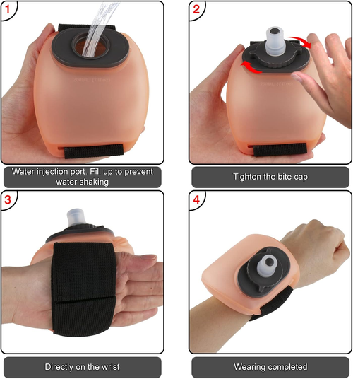 Outdoor Running Wrist Water Bottle Hand-free Wearable Adjustable Wrist Water Bottle Portable Fitness Cycling Silicone Water Cup Sports Supplies Orange 200ML