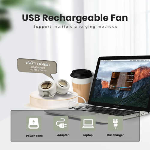 Mini Portable Fan -360° Rotatable Small Personal Fan that Blow Cold Air with Clip Fan 3 Speeds.Portable USB Rechargeable Small Cooling Fan.Battery Powered Fan for Outdoor and Indoor (White)
