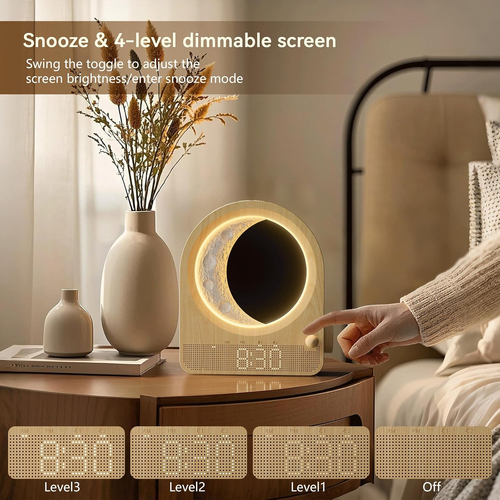 Sunrise Alarm Clocks for Bedrooms, Stepless Dimmable Moon Lamp Dual Alarm Clock Wake Up Light with 12Levels Volume for Heavy Sleepers, 10 Natural Sounds with 30 60 90min Timer Night Light