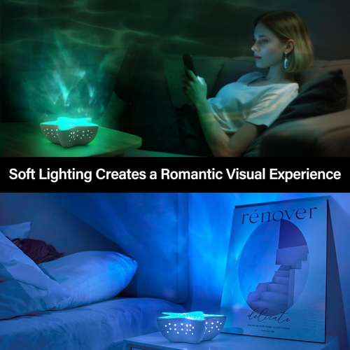 Starfish Ocean Projection Lamp, Romantic Water Ripple Night Light, Ocean Wave Projector Light, 7 Colors LED Sea Star Lamp, for Room Decor, Ambient Mood Lighting