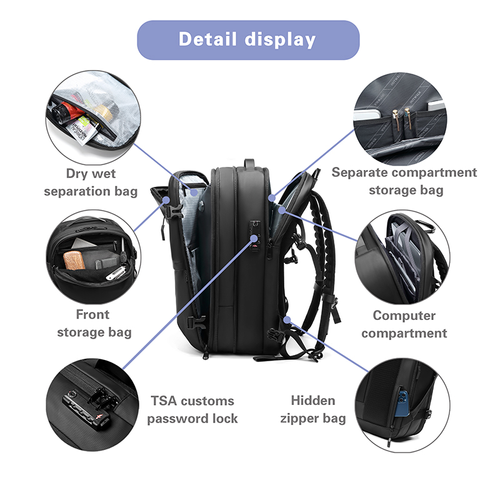 New Mens MultiFunctional Backpack  Waterproof Large Capacity for Business Trips  Travel, with Vacuum Compression, Fits Laptops