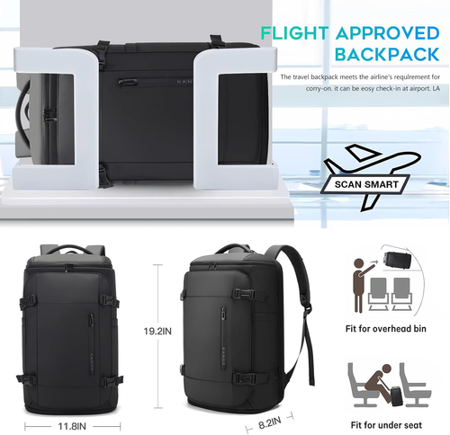 BANGE 40L Travel Backpack with Shoe Compartment, Large Capacity Weekender Bag Daypack Fits 17.3 Inch Laptop, Carry-on Luggage Backpack with Water Bottle..