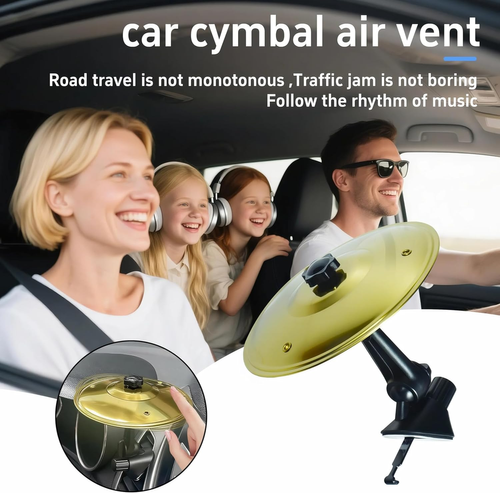 Car Cymbal Air Vent – Clip-On Mini Crash Cymbal for Car Vent | Portable Universal Drum Cymbals for Music Lovers & Drummers (Gold)