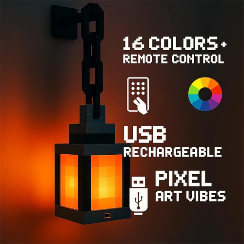 Pixelated Lantern Night Light -16-Color Led Wall Mood Night Light W Touch Switch&Remote Control-Rechargeable Night Lamp Mountable Table Light, Costume...