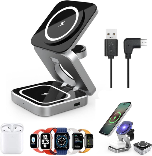 Clean Desk Wireless Charger,3 In 1 Foldable Magnetic Wireless Charger,Foldable Magnetic Wireless Charger & Stand Kit,Neodesk 3 In 1 Charger,Wireless Phone Charger For Android And Ios