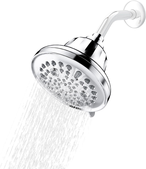 Multi-Functional 6-Setting Filtered Top Spray Home Shower Head - New Model with Pressure Boosting & Water Purification