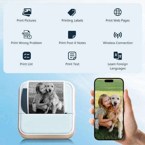 OFFCUP Mini Printer Mini Photo Printer with 5 Paper Rolls Portable Mini Printer Thermal Printer Pocket Printer Smartphone Bluetooth Printer for iOS and...
