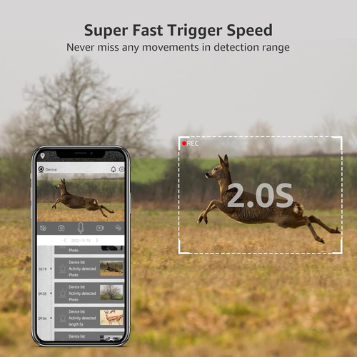 4G LTE Outdoor Hunting Camera with 4W Solar Panel 2K 4MP Resolution, IP66 Waterproof, Night Vision & PIR Motion Detection