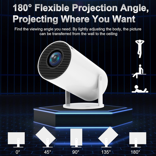 Mini Projector with WiFi and Bluetooth, 4K Supported Native 1080P FHD Portable Projector with Android 11, 180° Rotatable and Aut Level Correction Outdoor Projector for Laptop  Smartphone TV Stick