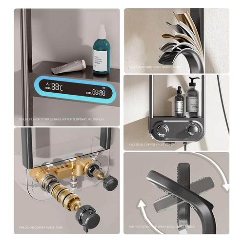 Smart New Temperature-Controlled Digital Display Shower Head Set – Thermostatic Home Shower System with Storage Shelf