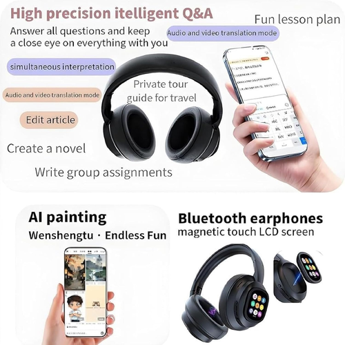 HYUNDAI X1 Pro Wireless Bluetooth 6.0 Headphones with Detachable Full Color LCD Touch Screen, Support Customizable Screen Wallpaper, Audio Headset for Music & Phone Calls