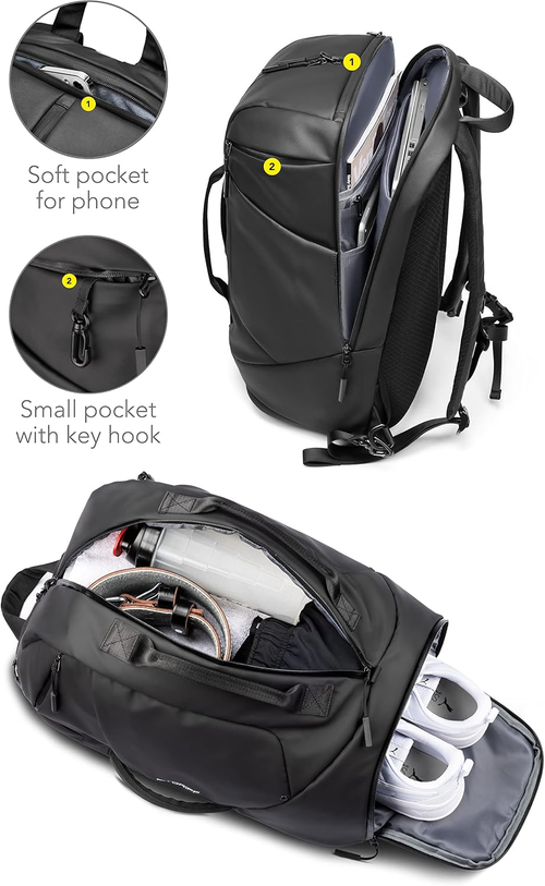 Handcuffs Travel Backpack With Laptop & Shoe Compartment Overnighter Expandable Business Weekender Bag With Multiple Carry Handles & Trolley Strap Carry-on Luggage Overnight Bag