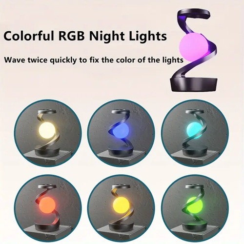 Muiltifunctional Rotatory Floating Lamp, Table Lamp Desk Lamp with Wireless Charging, Phone Charger, Bedside Lamp Nightstand Lamp with Changeable Colorful Night Lights Atmosphere Lights, Home Decor Lights, Party Decor Lights