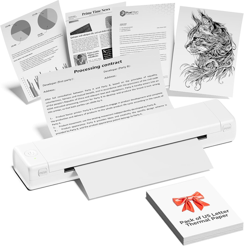 COLORWING Portable Thermal Printer M08F, Portable Wireless Printer for Travel and Home Use Compatible with iOS, Android,PC, Wireless Bluetooth Printers Support 8.5 11 US Letter Thermal Paper