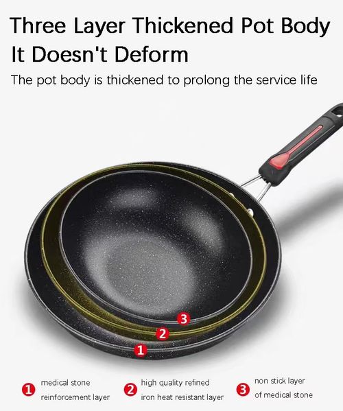 LOVFE 4pcs Factory Marble Non Stick Coating Carbon Steel Cast Iron Cookware Set Kitchenware Cooking Pots and Pans Fry Wok Set