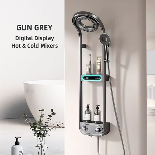 Smart New Temperature-Controlled Digital Display Shower Head Set – Thermostatic Home Shower System with Storage Shelf