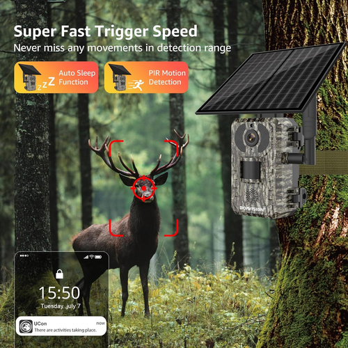 4G LTE Outdoor Hunting Camera with 4W Solar Panel 2K 4MP Resolution, IP66 Waterproof, Night Vision & PIR Motion Detection
