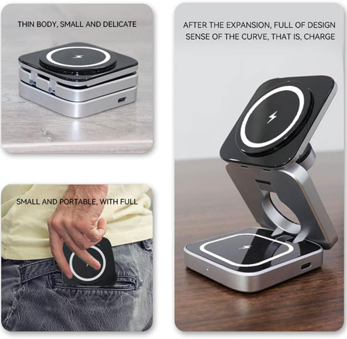 Clean Desk Wireless Charger,3 In 1 Foldable Magnetic Wireless Charger,Foldable Magnetic Wireless Charger & Stand Kit,Neodesk 3 In 1 Charger,Wireless Phone Charger For Android And Ios