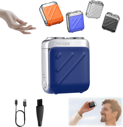 R-12 Luggage Electric Shaver, Beard Shaver Mini and Portable Suitcase Design, Electric Mini Portable Razor, Portable Electric Shavers, USB Rechargeable One-Button Long Lasting for Home Travel (Blue)