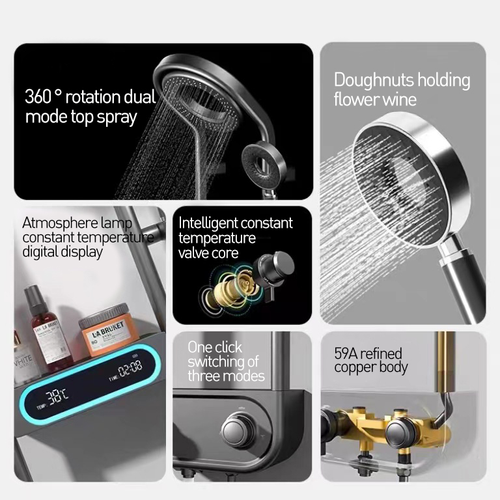 Smart New Temperature-Controlled Digital Display Shower Head Set – Thermostatic Home Shower System with Storage Shelf