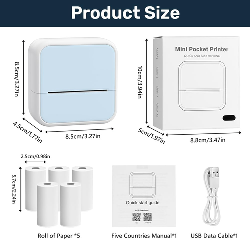 OFFCUP Mini Printer Mini Photo Printer with 5 Paper Rolls Portable Mini Printer Thermal Printer Pocket Printer Smartphone Bluetooth Printer for iOS and...