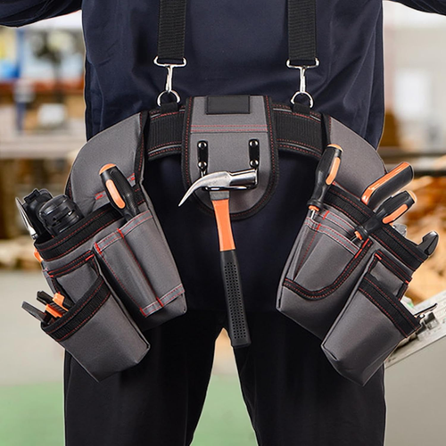 New Design Multi Functional Double Tool Belt Bag Tool Belt with Suspenders, Professional Tool Belt for Men, 18 Pocket Adjustable Heavy Duty Tool Organizer for Electrician