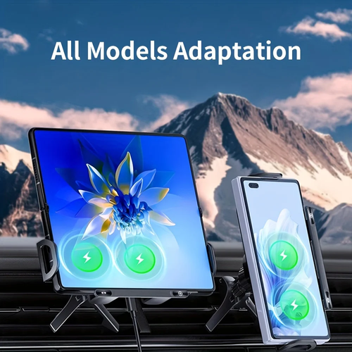 One-Touch Rotating car Wireless Charging Folding Screen Cell Phone Holder auto-Sensing