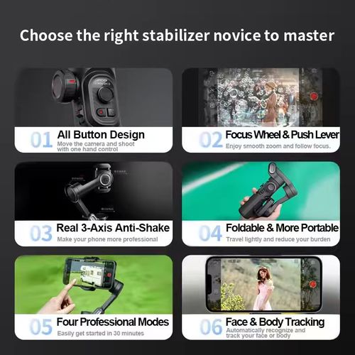 AOCHUAN Smart XE Smartphone Gimbal Stabilizer - Foldable 3-axis gimbal with focus wheel for iPhone Samsung & Android - Increase your TikTok, YouTube and Vlogging Content