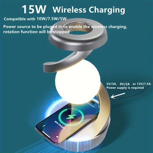 Muiltifunctional Rotatory Floating Lamp, Table Lamp Desk Lamp with Wireless Charging, Phone Charger, Bedside Lamp Nightstand Lamp with Changeable Colorful Night Lights Atmosphere Lights, Home Decor Lights, Party Decor Lights