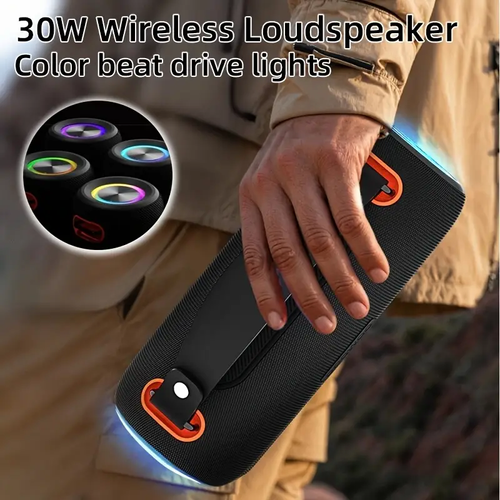 30W Portable Bluetooth Speaker with Hand Strap Colorful RGB Light Heavy Bass Sound TWS Stereo Speaker for Outdoor Use