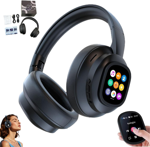 HYUNDAI X1 Pro Wireless Bluetooth 6.0 Headphones with Detachable Full Color LCD Touch Screen, Support Customizable Screen Wallpaper, Audio Headset for Music & Phone Calls