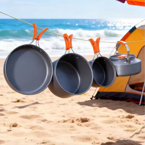 Outdoor Camping Pot Set Cookware Kit Combination 6-7 People Portable Stainless Steel Utensils for Picnic Trekking and Hiking